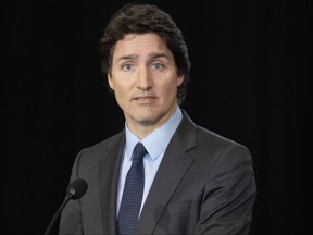 Prime Minister Justin Trudeau speaks to the media at  Fort York Armoury in Toronto, on Friday, February 24, 2023.