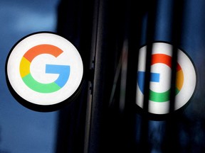 The logo for Google LLC is seen at the Google Store Chelsea in Manhattan, New York City, Nov. 17, 2021.