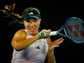 US' Jessica Pegula pictured in action at a Women's Singles Quarterfinals game between Belarusian Azarenka and American Pegula at the 'Australian Open' tennis Grand Slam, Tuesday 24 January 2023 in Melbourne Park, Melbourne, Australia.