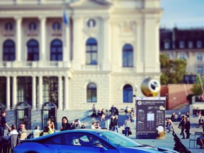 A BMW i8 drives on the Sechselaeutenplatz place during the 12th Zurich Film Festival on September 22, 2016 in Zurich, Switzerland. (Photo by Alexander Koerner/Getty Images)