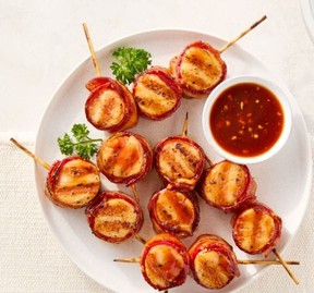 Bacon-wrapped scallops – supplied/Heinz