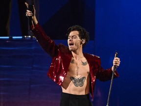 British singer Harry Styles performs on stage during the BRIT Awards in London on February 11, 2023.