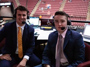 Ben Shulman (left) behind the broadcast booth. (Submitted Photo)