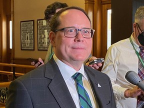 Green Party Leader Mike Schreiner talks to media at Queen's Park on Tuesday, Feb. 21, 2023 about his decision to not switch to the Liberals.