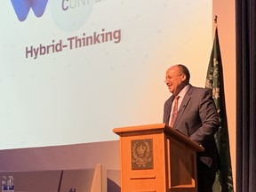 Martin Luther King III addresses students at the World Affairs Conference at Upper Canada College in Toronto on Thursday, Feb. 9.