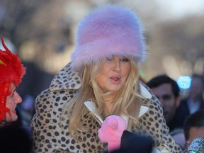 Jennifer Coolidge is honoured as Hasty Pudding Theatricals Woman of the Year with a parade through Harvard Square in Cambridge, Mass., Saturday, Feb. 4, 2023.