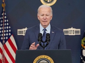 U.S. President Joe Biden speaks at the White House in Washington, D.C., Thursday, Feb. 16, 2023.