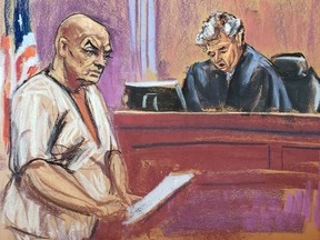 Lawrence Ray stands before Judge Liman during his sentencing hearing at Manhattan Federal Court in New York, U.S., January 20, 2023 in this courtroom sketch.