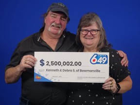 Ken and Debby of Bowmanville won $2.5 million in the Lotto 6/49 Classic Jackpot on Dec. 31, 2022.