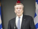 Toronto Mayor John Tory announces he's stepping down after admitting to an affair with a former staffer at a press conference at City Hall on Friday, Feb. 10, 2023.