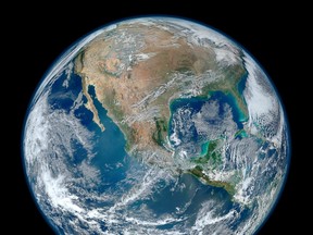 A "Blue Marble" image of the Earth taken from the VIIRS instrument aboard NASA's most recently launched Earth-observing satellite, Suomi NPP, received by Reuters on Jan. 25, 2012.