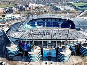 Etihad Stadium in Manchester is seen after Manchester City were charged with breaking financial rules by the Premier League February 6, 2023.