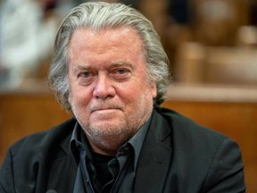 Former White House Chief Strategist Steve Bannon sits during his appearance at New York Supreme Court after a hearing in New York City, January 12, 2023.