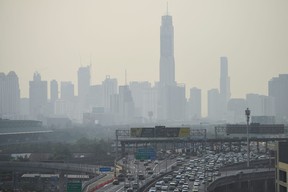 A view of traffic amid air pollution in Bangkok, Thailand, Feb. 2, 2023.