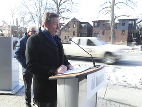 Toronto mayor John Tory with the help of local City Councillor Michael Colle, Ward 8 Eglinton-Lawrence - were outside Marshall McLuhan Catholic Secondary at 1107 Avenue Rd. As they announced that 75 new radar enforcement cameras will be added to the current ones around the city on Thursday, Feb. 2, 2023.