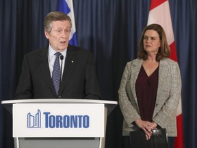 John Tory makes his final speech before departing as the mayor of Toronto. Tory spoke with interim mayor Jennifer McKelvie who will take over until a by-election is held. Tory handed in his resignation after it was found out he had a relationship with a city staffer. on Friday, Feb. 17, 2023.