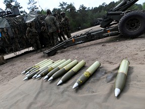 Ammunition for a howitzer is seen during training at a German army base on a NATO media day, in which up to 7,500 soldiers from 9 nations take part, in Munster, Germany, May 10, 2022.
