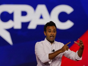 FILE PHOTO: Author Vivek Ramaswamy speaks at the Conservative Political Action Conference (CPAC) in Dallas, Texas, U.S., on Aug. 5, 2022.