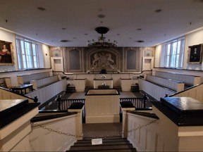 A former courtroom inside Victoria Hall in Cobourg, Ont.