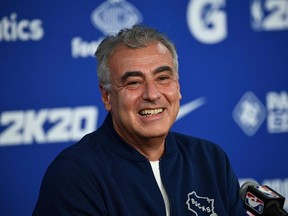 In this file photo taken on January 24, 2020, Marc Lasry co-owner of the Milwaukee Bucks addresses a press conference ahead of the NBA basketball match between the Bucks and Charlotte Hornets at The AccorHotels Arena in Paris.
