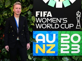 Canada's coach Bev Priestman arrives for the football draw ceremony of the Australia and New Zealand 2023 FIFA Women's World Cup at the Aotea Centre in Auckland on October 22, 2022. (Photo by WILLIAM WEST / AFP)