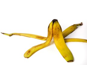 banana peel on white surface