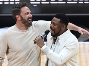 Actors Ben Affleck and Chris Tucker attend the 2023 Ruffles All-Star Celebrity Game during NBA All-Star Weekend in Salt Lake City, Utah, Feb. 17, 2023.
