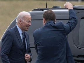 U.S. President Joe Biden arrives at the Walter Reed National Military Medical Center in Bethesda, Md. on Feb. 16, 2023.