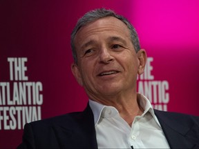 In this file photo taken on Sept. 25, 2019, Disney CEO Bob Iger speaks at the Atlantic Festival in Washington, D.C.