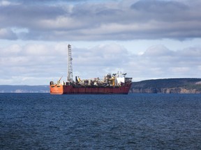 The Terra Nova FPSO is shown anchored in Conception Bay, Newfoundland and Labrador, Oct. 23, 2020. New research says Canada's provinces are poised for sluggish economic activity and limited growth for the rest of this year and into 2024.