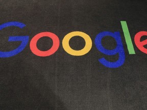The logo of Google is displayed on a carpet at the entrance hall of Google France in Paris Monday, Nov. 18, 2019.