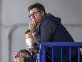 Toronto Maple Leafs GM Kyle Dubas during practice at the Ford Performance Centre in 2022.