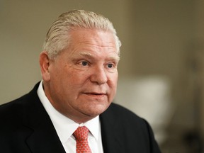 Ontario Premier Doug Ford attends a news conference at the Michener Institute of Education in Toronto, Thursday, Dec. 1, 2022.