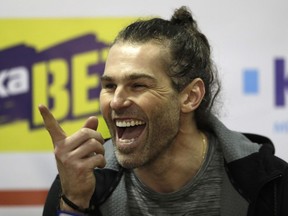 Jaromir Jagr smiles during a press conference with the Kladno Knights in 2018.