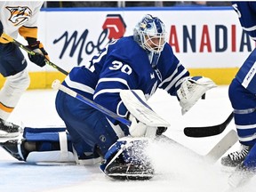Toronto Maple Leafs goaltender Matt Murray makes a save against the Nashville Predators in the second period at Scotiabank Arena.