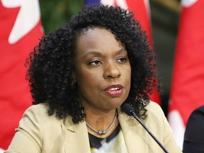 Mitzie Hunter speaks at a debate.