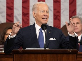 U.S. President Joe Biden delivers the State of the Union address to a joint session of Congress on Feb. 7, 2023 in the House Chamber of the U.S. Capitol in Washington, D.C.