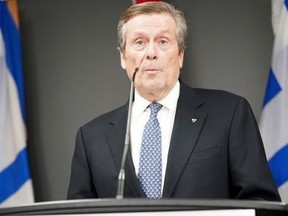 Mayor John Tory is pictured Feb. 10, 2023 while announcing he would be stepping down from his job after having an affair with a female staffer.