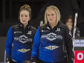Jennifer Jones (right) has joined forced with 23-year-old Mackenzie Zacharias and her Manitoba teammates as she chases her record seventh Scotties title.