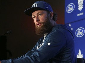 Toronto Maple Leafs oft injured defenceman Jake Muzzin was all smiles as he addresses the media about the upcoming season on Wednesday September 21, 2022. Jack Boland/Toronto Sun/Postmedia Network