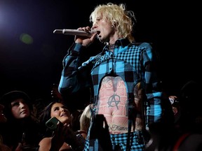 Machine Gun Kelly performs onstage during the 2023 Sports Illustrated Super Bowl Party at Talking Stick Resort on Feb. 11, 2023 in Scottsdale, Ariz.