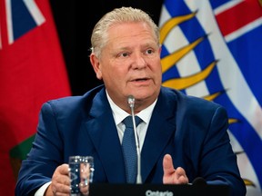 Ontario Premier Doug Ford speaks to members of the media during a press conference in Ottawa, on Tuesday, Feb. 7, 2023.