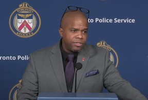 Toronto Police Holdup Unit commander Insp. Rich Harris reveals details of Project Mayhem, an investigation into numerous GTA pharmacy robberies, at a news conference on Wednesday, Feb. 15, 2023.