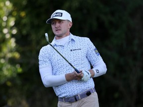 Mackenzie Hughes of Canada plays his shot from the sixth tee during the second round of the The Genesis Invitational at Riviera Country Club on February 17, 2023 in Pacific Palisades, California.