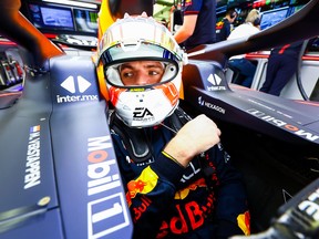 Max Verstappen of the Netherlands and Oracle Red Bull Racing prepares to drive in the garage during practice ahead of the F1 Grand Prix of Bahrain at Bahrain International Circuit on March 03, 2023 in Bahrain, Bahrain. (Photo by Mark Thompson/Getty Images)