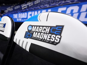 The March Madness logo is seen on seats prior to the second round of the NCAA Men's Basketball Tournament at The Fieldhouse at Greensboro Coliseum on March 19, 2023 in Greensboro, North Carolina.