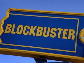 A sign marks the location of a Blockbuster video store on January 22, 2013 in Chicago, Illinois.