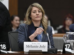 Minister of Foreign Affairs Melanie Joly prepares to appear before the Standing Committee on Procedure and House Affairs to answer questions on foreign election interference, on Parliament Hill in Ottawa, on Thursday, March 9, 2023.