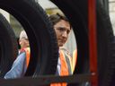 Prime Minister Justin Trudeau visits a Michelin Tire Plant in Bridgewater, Nova Scotia March 14, 2023.   