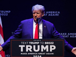 Former U.S. President Donald Trump delivers remarks on education as he holds a campaign rally with supporters, in Davenport, Iowa, March 13, 2023.